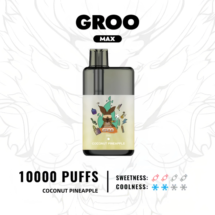 GROO MAX 10000 Puffs Coconut Pineapple Flavour Genuine Aussie Stock 1 GROO MAX 10000 Puffs Coconut Pineapple Flavour Disposable Vape