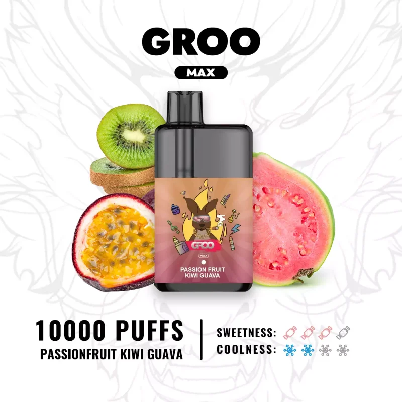 GROO MAX 10000 Puffs Passion Fruit Kiwi Guava Flavour Genuine Aussie Stock Low Nicotine Disposable Vape Pen No MOQ Best Seller