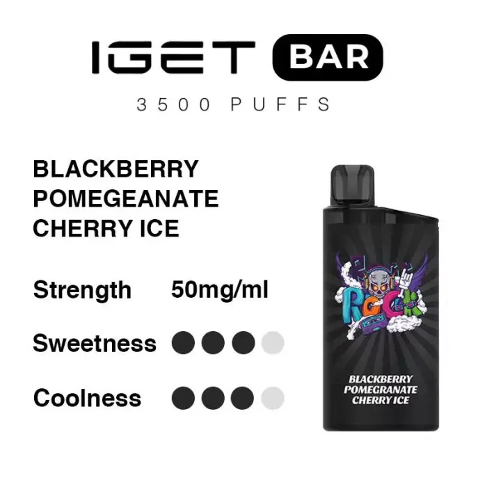 IGET BAR 3500 Puffs Blackberry Pomegranate Cherry Flavour Genuine Aussie Stock 1 IGET BAR 3500 Puffs Blackberry Pomegranate Cherry Flavour Rechargeable Disposable Vape