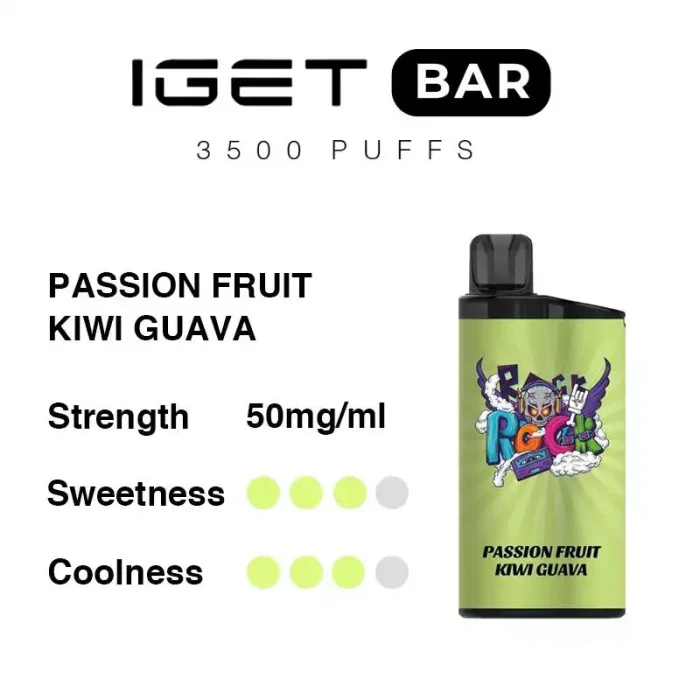 IGET BAR 3500 Puffs Passion Fruit Kiwi Guava Flavour Genuine Aussie Stock 1 IGET BAR 3500 Puffs Passion Fruit Kiwi Guava Flavour Rechargeable Disposable Vape