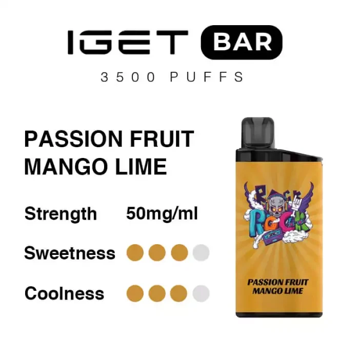 IGET BAR 3500 Puffs Passion Fruit Mango Lime Flavour Genuine Aussie Stock 1 IGET BAR 3500 Puffs Passion Fruit Mango Lime Flavour Rechargeable Disposable Vape