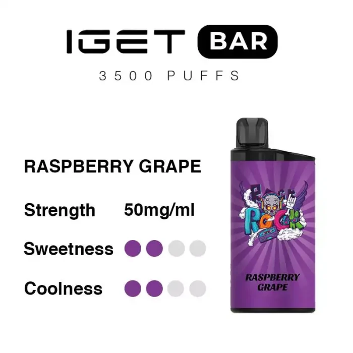 IGET BAR 3500 Puffs Strawberry Lychee Flavour Genuine Aussie Stock 3 IGET BAR 3500 Puffs Raspberry Grape Flavour Rechargeable Disposable Vape