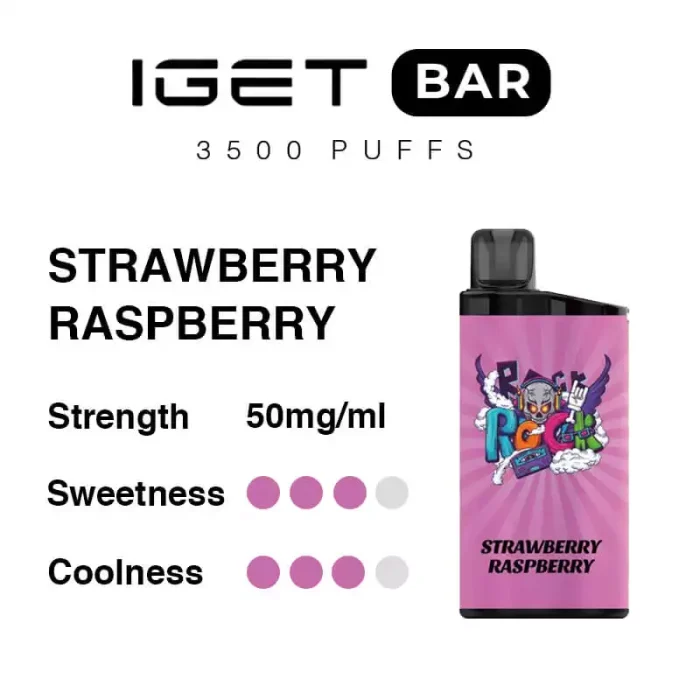 IGET BAR 3500 Puffs Strawberry Raspberry Flavour Genuine Aussie Stock 1 IGET BAR 3500 Puffs Strawberry Raspberry Flavour Rechargeable Disposable Vape
