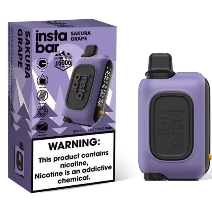 INSTABAR WT 15000 Puffs Sakura Grape Flavour Genuine Aussie Stock INSTABAR WT 15000 Sakura Grape Flavour Rechargeable 15000 PUFFS Disposable Vape