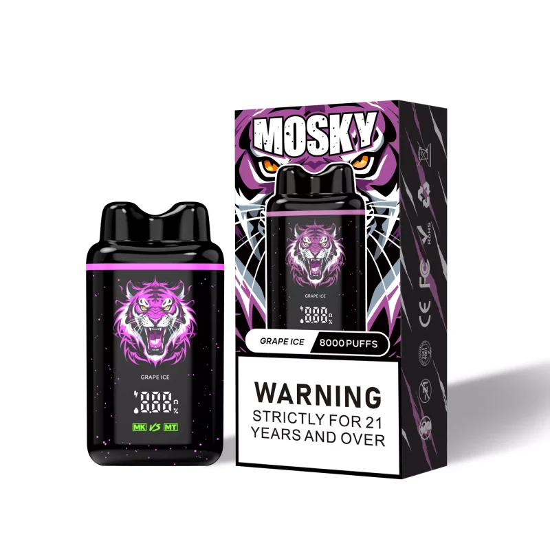 MOSKY NASAL 8000 Puffs Grape Ice Flavour Smart Screen Genuine Aussie Stock Low Nicotine Rechargeable Disposable Vape Pen No MOQ Best Seller