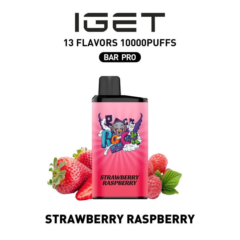 Strawberry Raspberry 1 IGET BAR PRO 10000 Puffs Strawberry Raspberry Flavour Disposable Vape